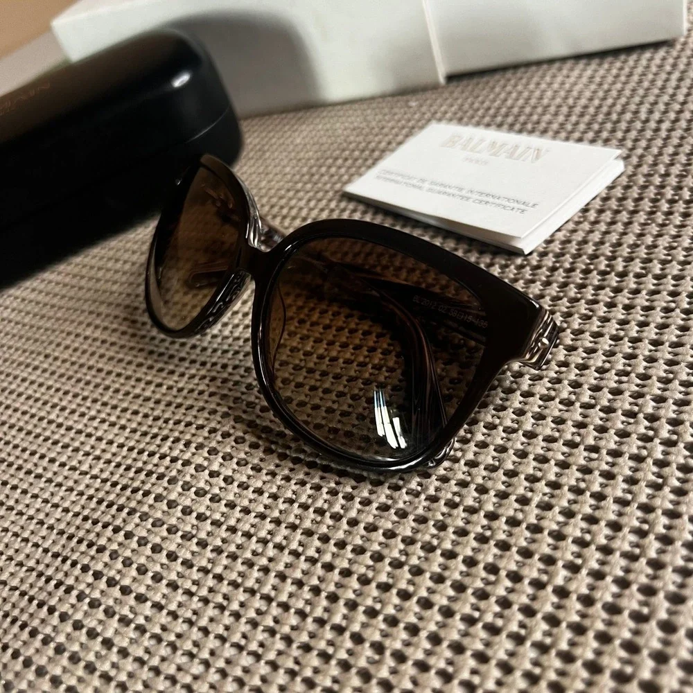 Balmain Paris BL 2012 Sunglasses Brown Marble Studded Made in France with‎ Case
